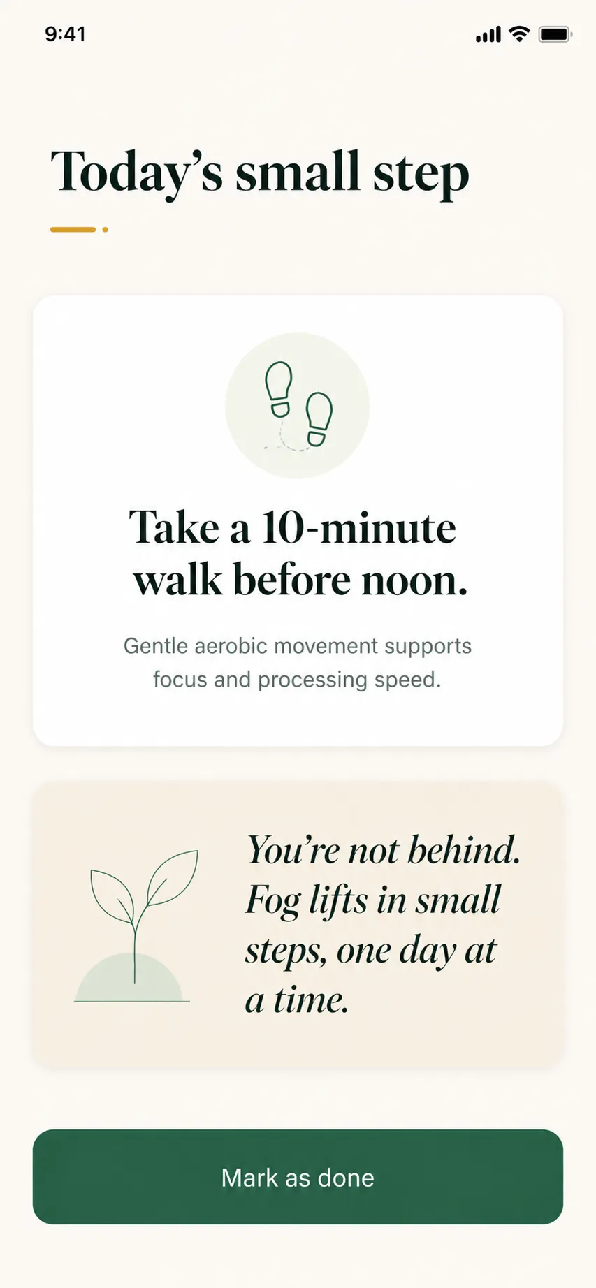Demist small step screen suggesting a ten-minute walk before noon